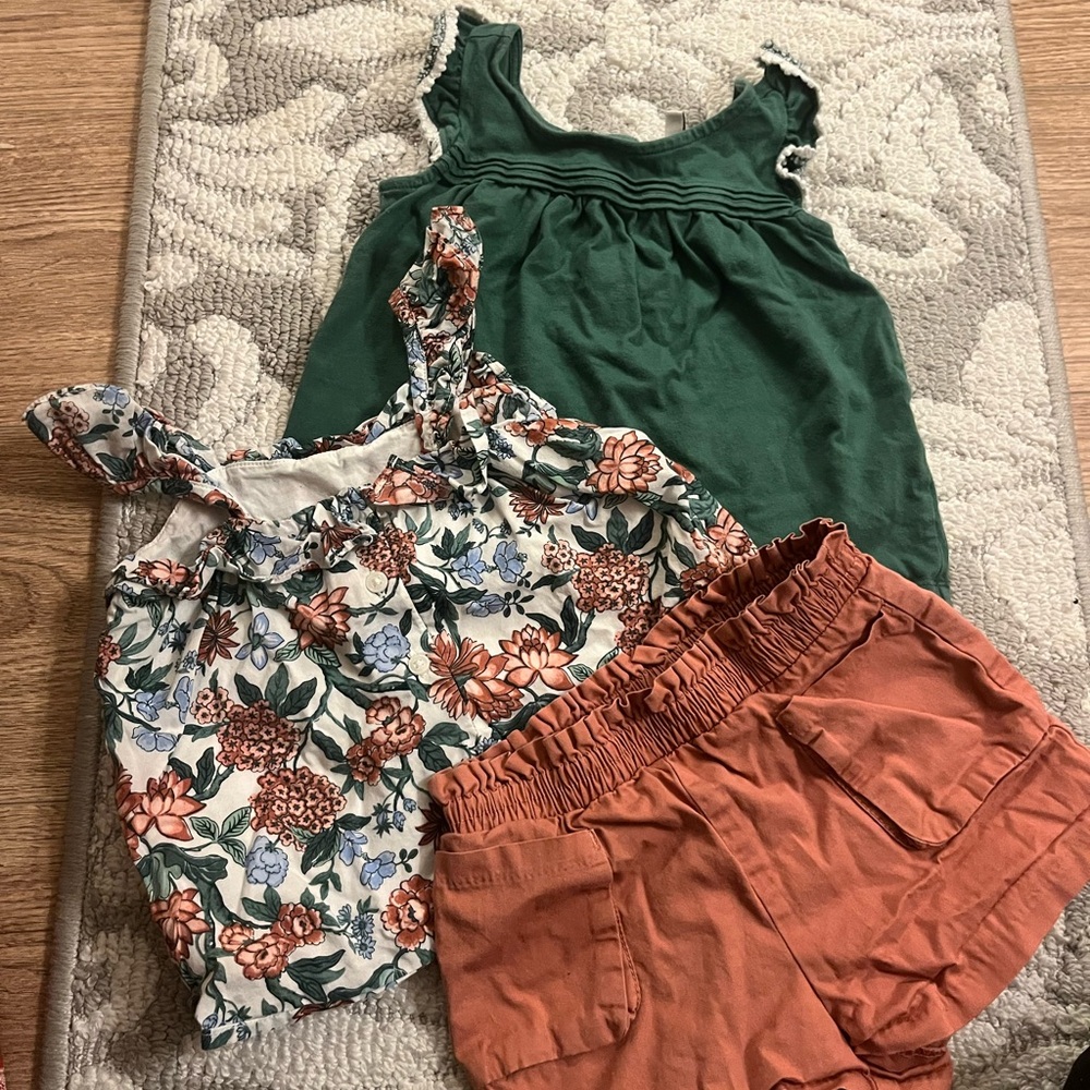 Janie and Jack Green and Floral Kids Matching Set